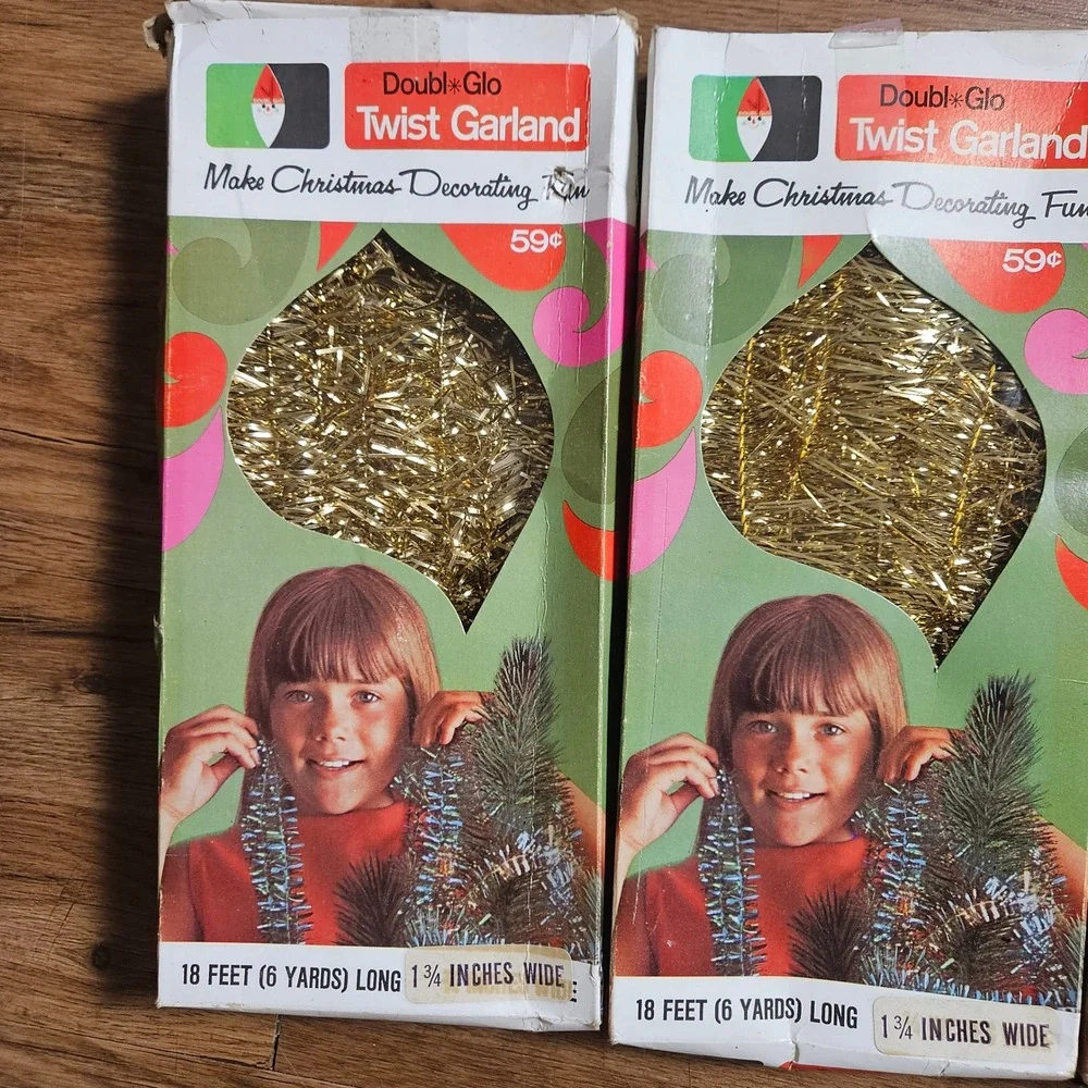 Lot of 3 Vintage Double Glo Christmas Gold Twist Tinsel Garland 18 Ft Retro NIB